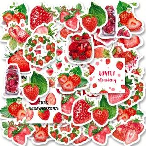46 Strawberry Stickers Bright Red Strawberries
